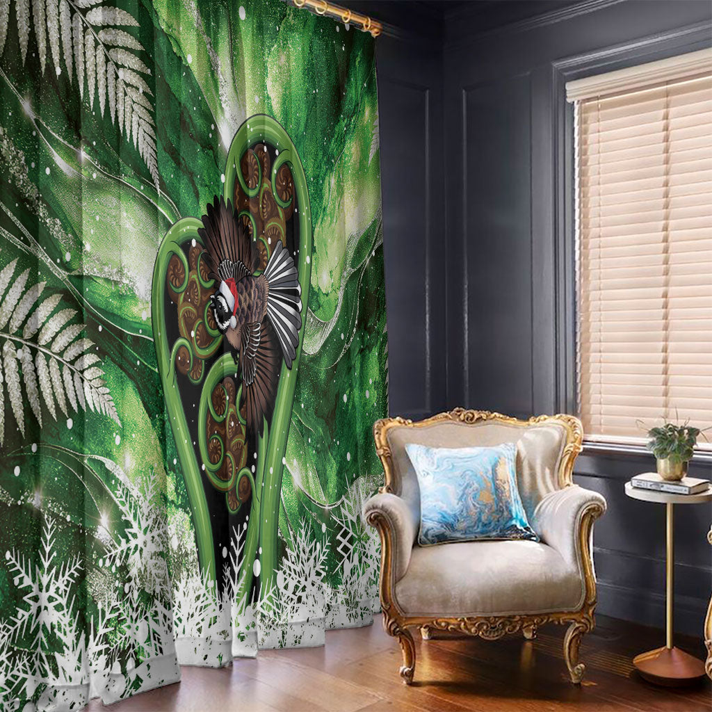 Piwakawaka New Zealand Christmas In July Window Curtain NZ Aroha Koru Fern Marble Vibes LT14 - Polynesian Pride