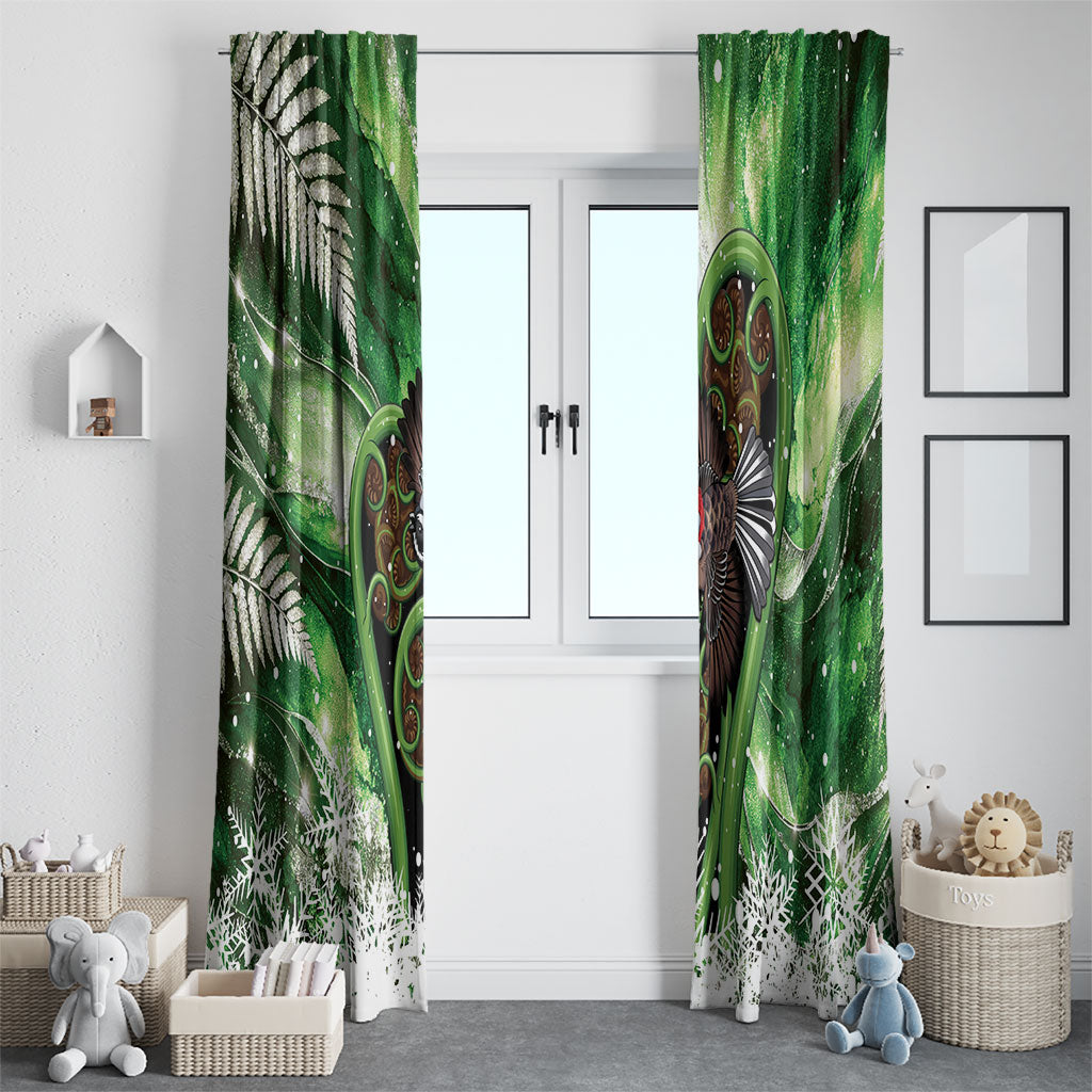 Piwakawaka New Zealand Christmas In July Window Curtain NZ Aroha Koru Fern Marble Vibes LT14 - Polynesian Pride