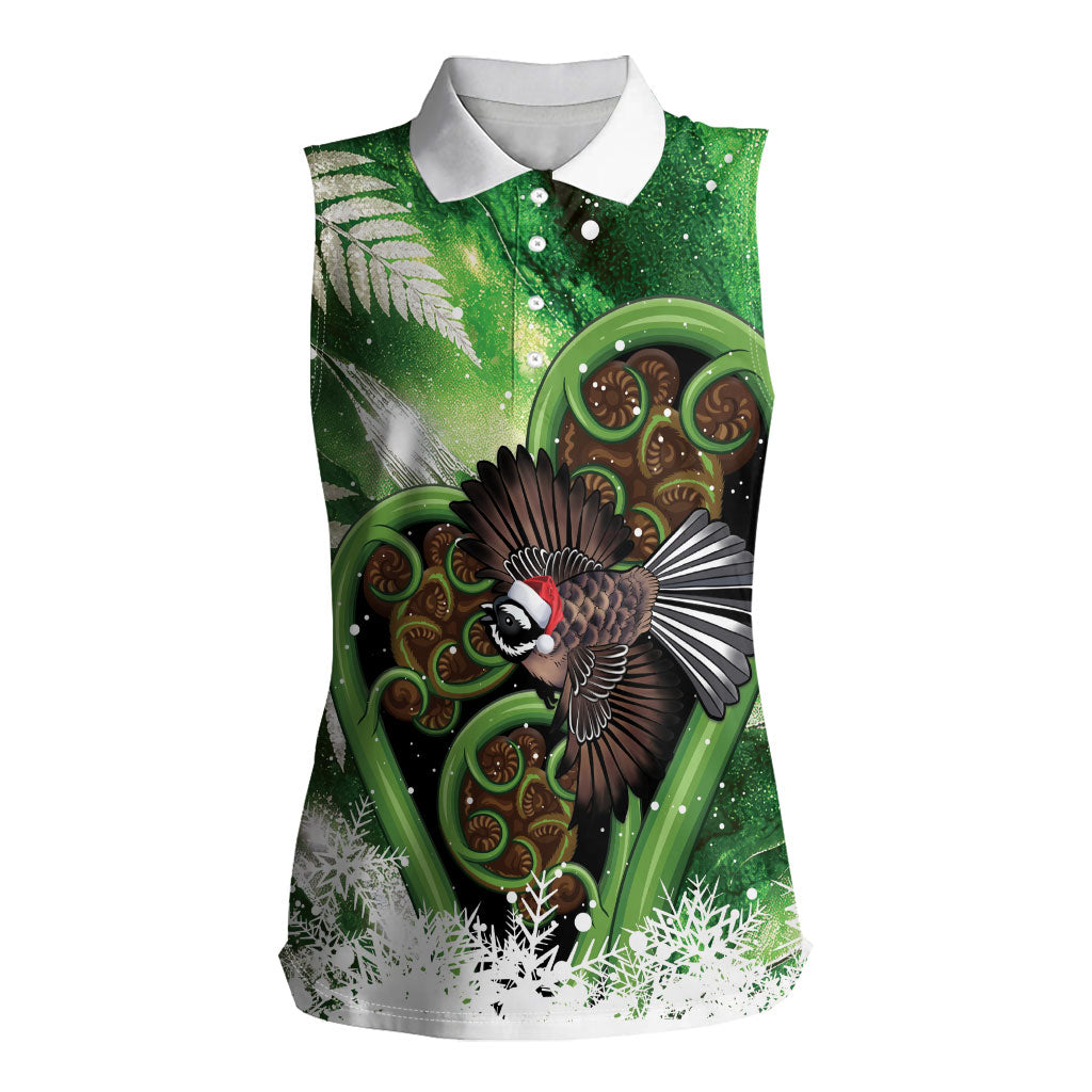 Piwakawaka New Zealand Christmas In July Women Sleeveless Polo Shirt NZ Aroha Koru Fern Marble Vibes LT14 Female Green - Polynesian Pride