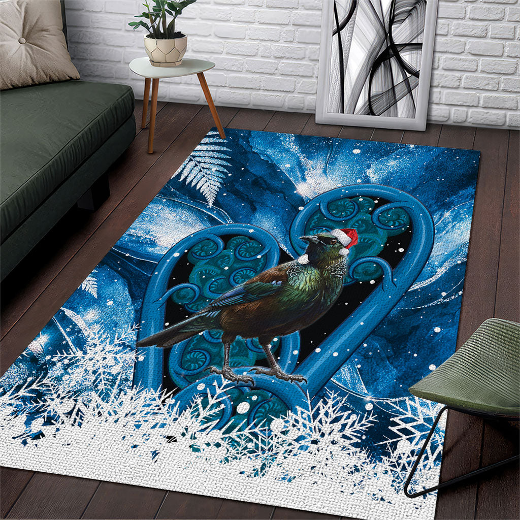 Tui Bird New Zealand Christmas In July Area Rug NZ Aroha Koru Fern Marble Vibes LT14 Blue - Polynesian Pride