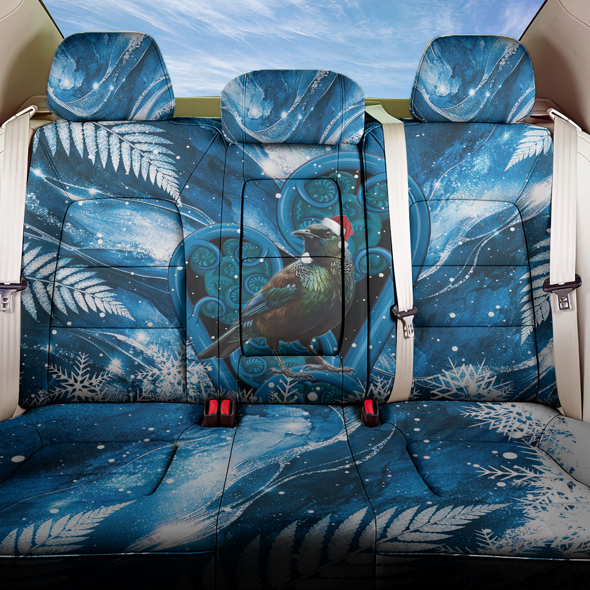 Tui Bird New Zealand Christmas In July Back Car Seat Cover NZ Aroha Koru Fern Marble Vibes LT14 One Size Blue - Polynesian Pride