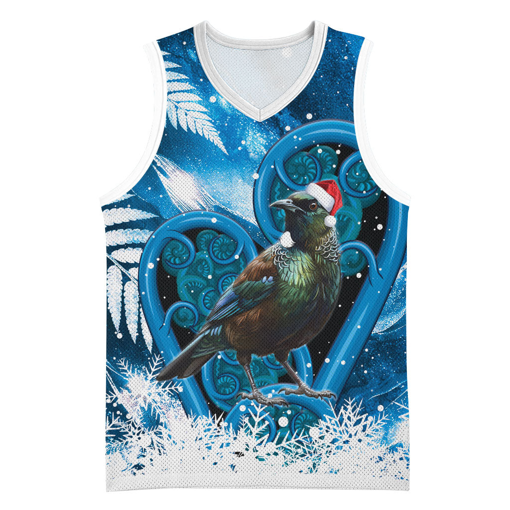 Tui Bird New Zealand Christmas In July Basketball Jersey NZ Aroha Koru Fern Marble Vibes LT14 Unisex Blue - Polynesian Pride