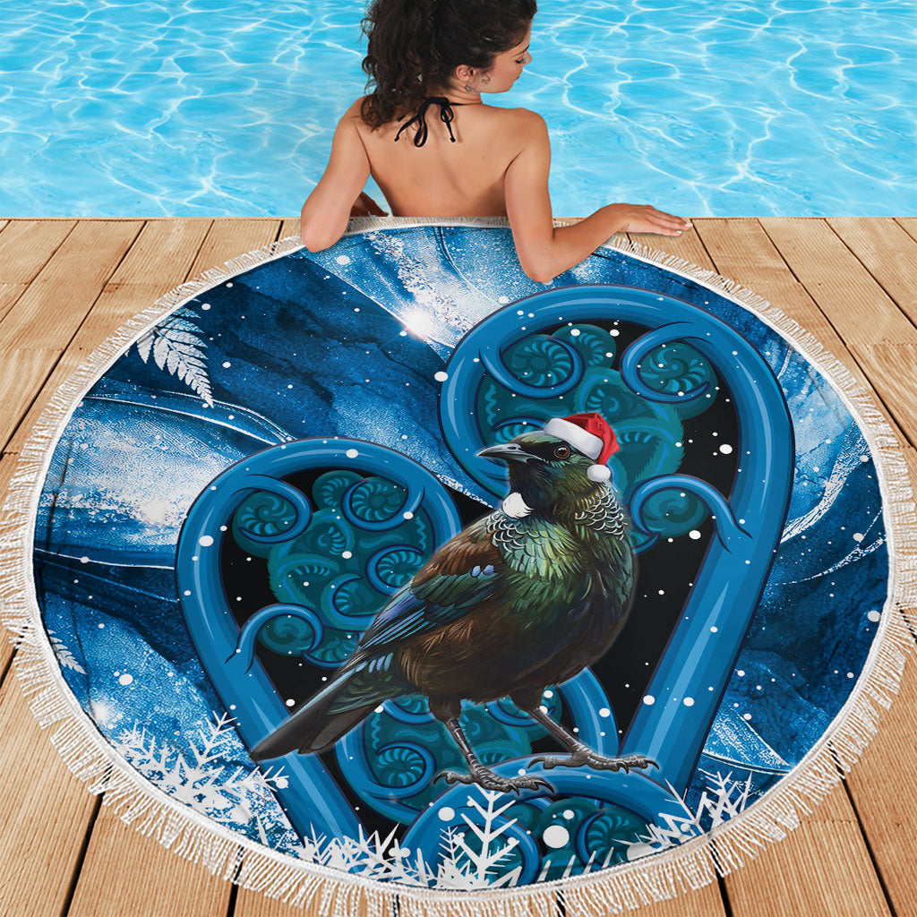 Tui Bird New Zealand Christmas In July Beach Blanket NZ Aroha Koru Fern Marble Vibes LT14 - Polynesian Pride