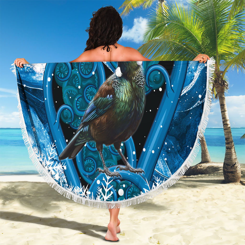 Tui Bird New Zealand Christmas In July Beach Blanket NZ Aroha Koru Fern Marble Vibes LT14 - Polynesian Pride