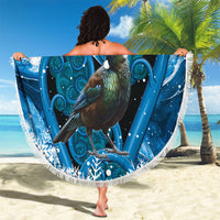 Tui Bird New Zealand Christmas In July Beach Blanket NZ Aroha Koru Fern Marble Vibes LT14 - Polynesian Pride