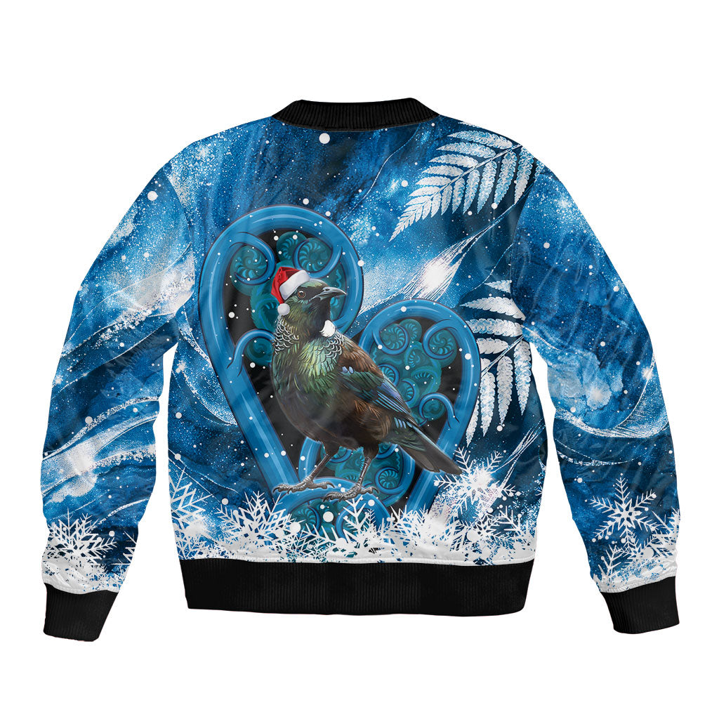 Tui Bird New Zealand Christmas In July Bomber Jacket NZ Aroha Koru Fern Marble Vibes LT14 - Polynesian Pride