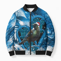 Tui Bird New Zealand Christmas In July Bomber Puffer Jacket NZ Aroha Koru Fern Marble Vibes LT14 Unisex Blue - Polynesian Pride