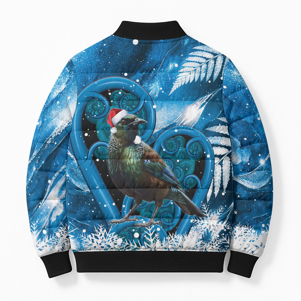 Tui Bird New Zealand Christmas In July Bomber Puffer Jacket NZ Aroha Koru Fern Marble Vibes LT14 - Polynesian Pride