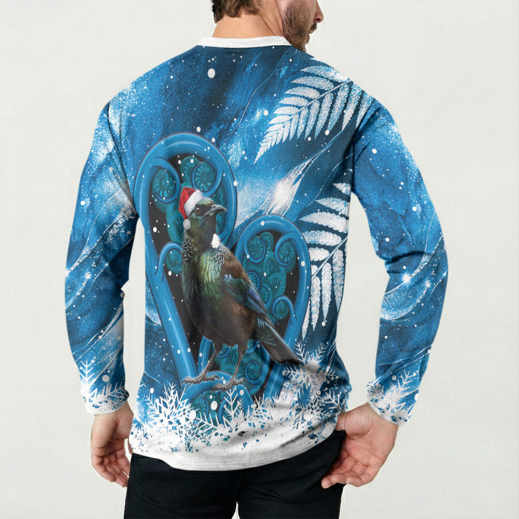Tui Bird New Zealand Christmas In July Button Sweatshirt NZ Aroha Koru Fern Marble Vibes LT14 - Polynesian Pride