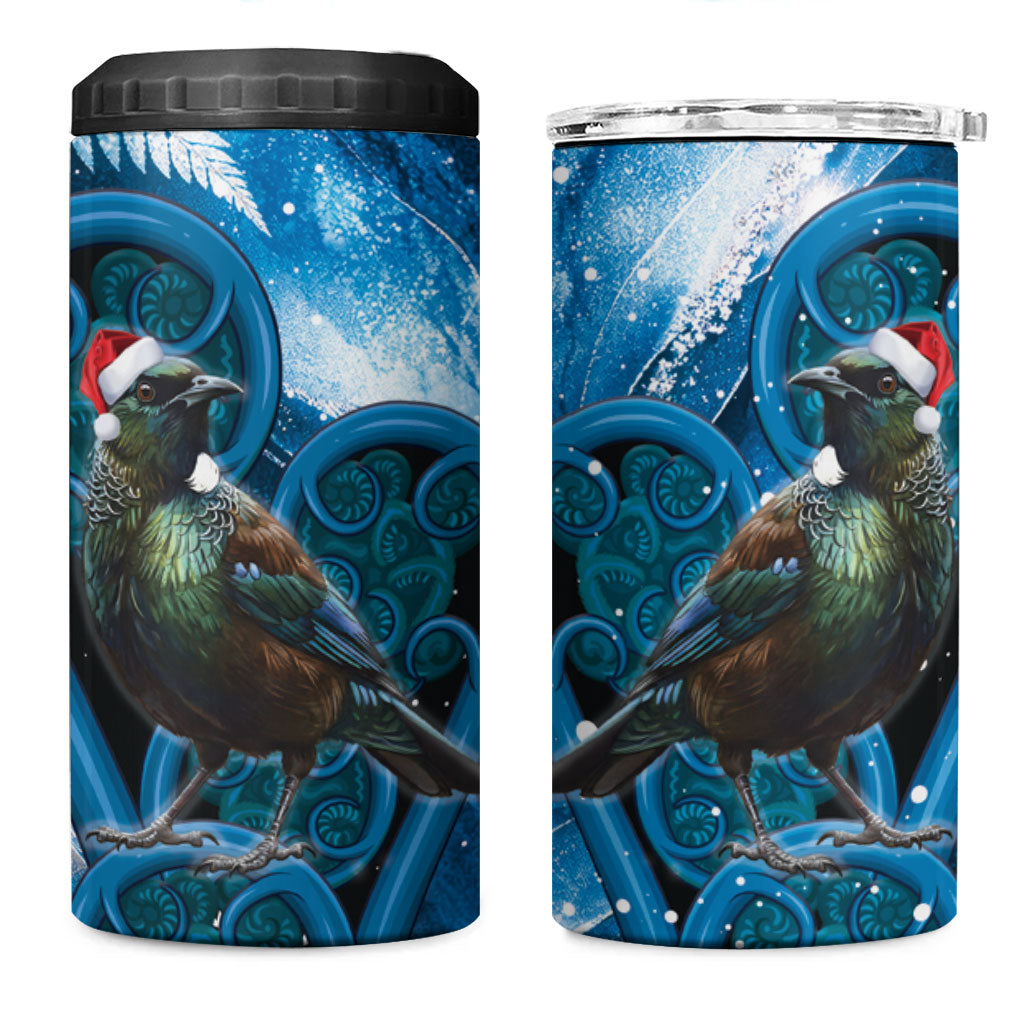 Tui Bird New Zealand Christmas In July 4 in 1 Can Cooler Tumbler NZ Aroha Koru Fern Marble Vibes LT14 One Size: 16 oz Blue - Polynesian Pride