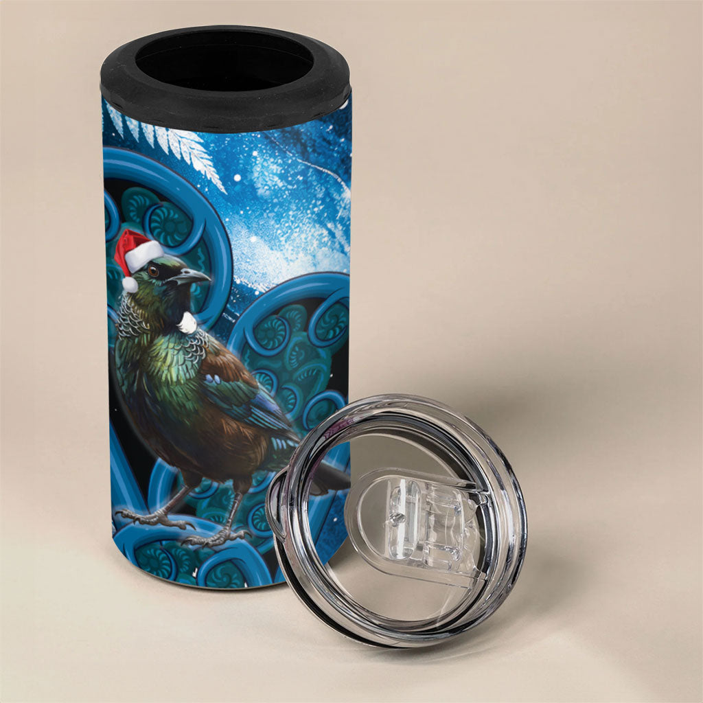 Tui Bird New Zealand Christmas In July 4 in 1 Can Cooler Tumbler NZ Aroha Koru Fern Marble Vibes LT14 - Polynesian Pride