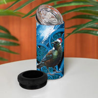Tui Bird New Zealand Christmas In July 4 in 1 Can Cooler Tumbler NZ Aroha Koru Fern Marble Vibes LT14 - Polynesian Pride