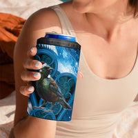 Tui Bird New Zealand Christmas In July 4 in 1 Can Cooler Tumbler NZ Aroha Koru Fern Marble Vibes LT14 - Polynesian Pride