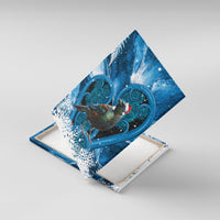 Tui Bird New Zealand Christmas In July Canvas Wall Art NZ Aroha Koru Fern Marble Vibes LT14 With Frame Blue - Polynesian Pride