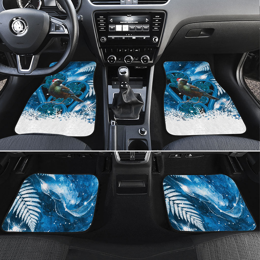 Tui Bird New Zealand Christmas In July Car Mats NZ Aroha Koru Fern Marble Vibes LT14 Set 4pcs Blue - Polynesian Pride