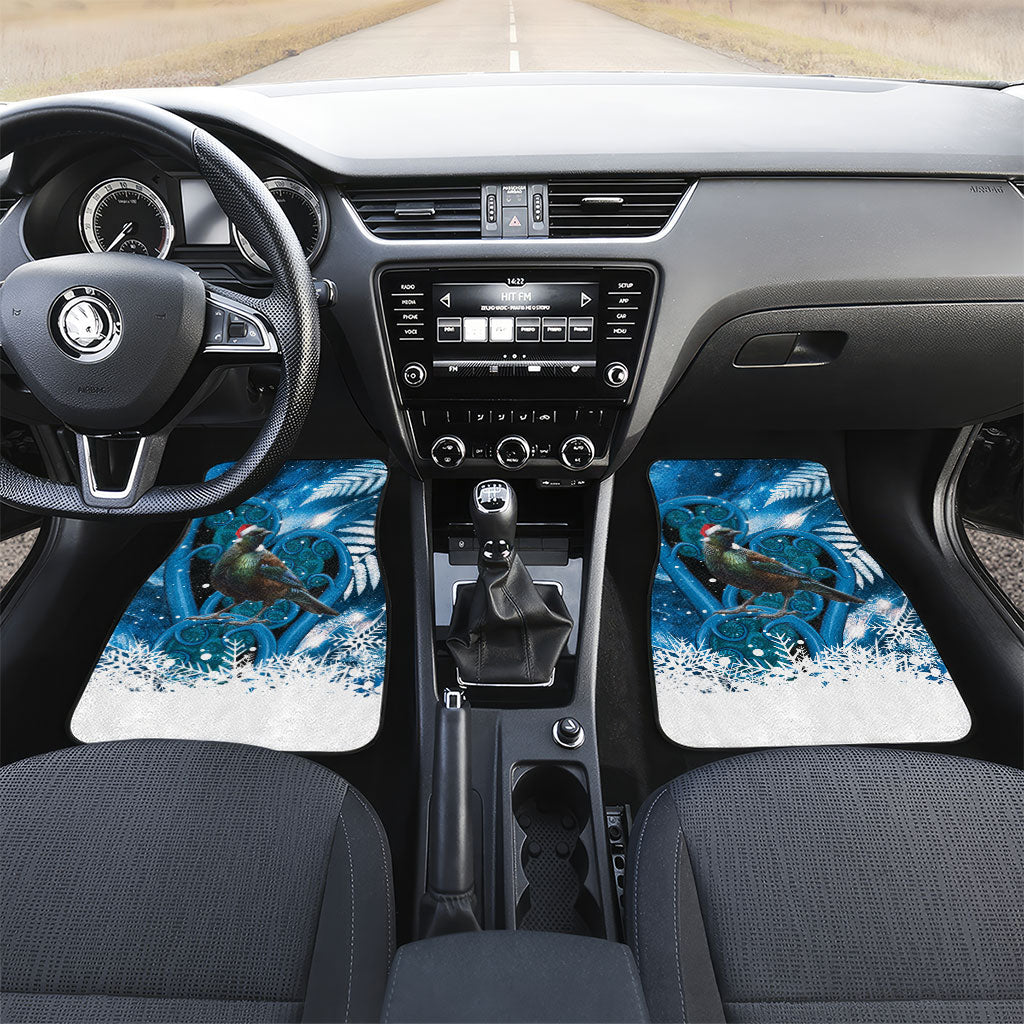 Tui Bird New Zealand Christmas In July Car Mats NZ Aroha Koru Fern Marble Vibes LT14 Set 2pcs - Front Blue - Polynesian Pride