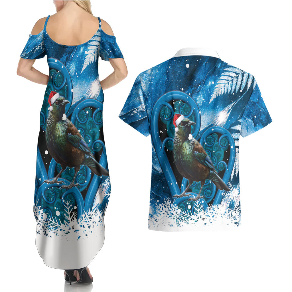 Tui Bird New Zealand Christmas In July Couples Matching Summer Maxi Dress and Hawaiian Shirt NZ Aroha Koru Fern Marble Vibes LT14 - Polynesian Pride