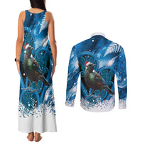 Tui Bird New Zealand Christmas In July Couples Matching Tank Maxi Dress and Long Sleeve Button Shirt NZ Aroha Koru Fern Marble Vibes LT14 - Polynesian Pride
