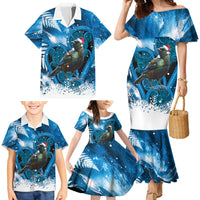 Tui Bird New Zealand Christmas In July Family Matching Mermaid Dress and Hawaiian Shirt NZ Aroha Koru Fern Marble Vibes LT14 - Polynesian Pride