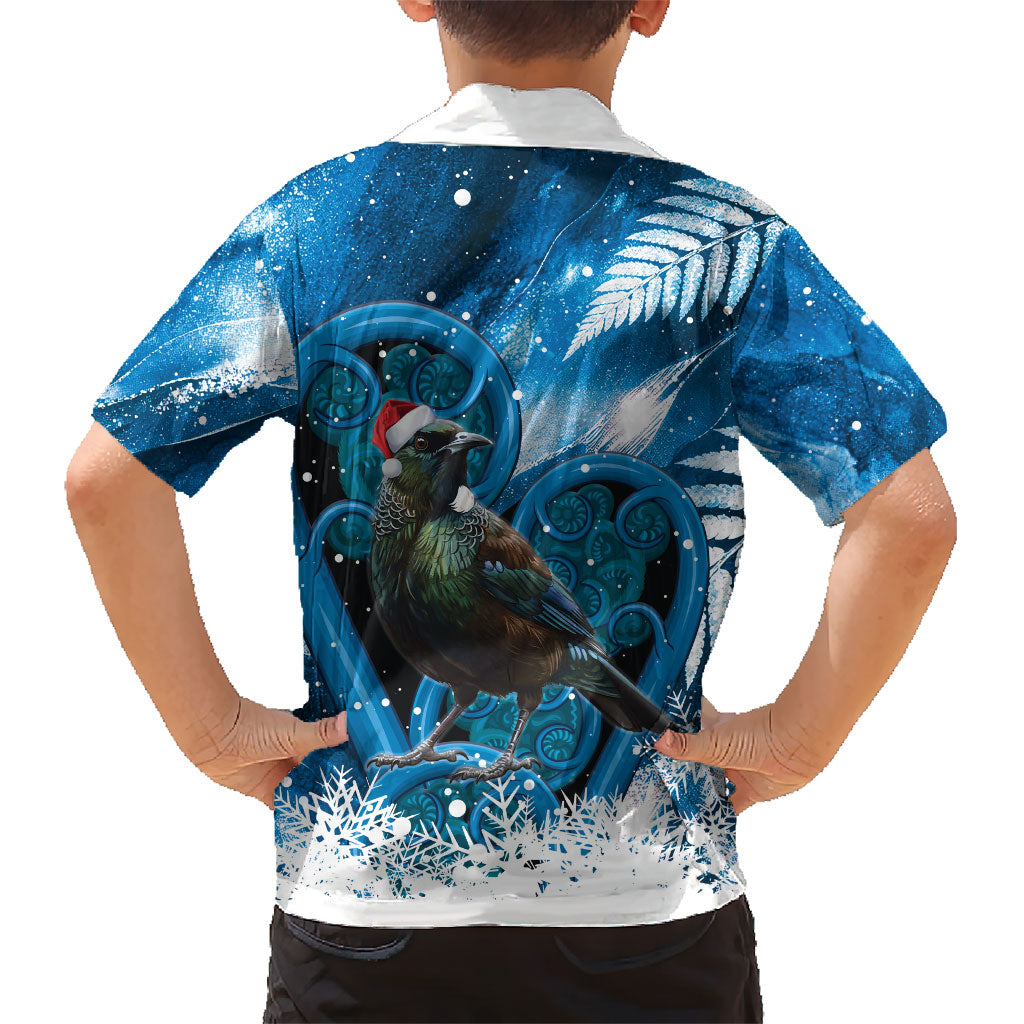 Tui Bird New Zealand Christmas In July Family Matching Off Shoulder Maxi Dress and Hawaiian Shirt NZ Aroha Koru Fern Marble Vibes LT14 - Polynesian Pride