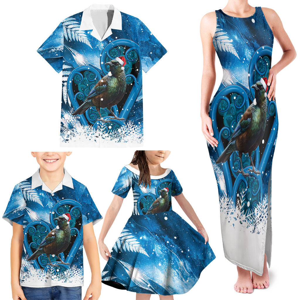 Tui Bird New Zealand Christmas In July Family Matching Tank Maxi Dress and Hawaiian Shirt NZ Aroha Koru Fern Marble Vibes LT14 - Polynesian Pride