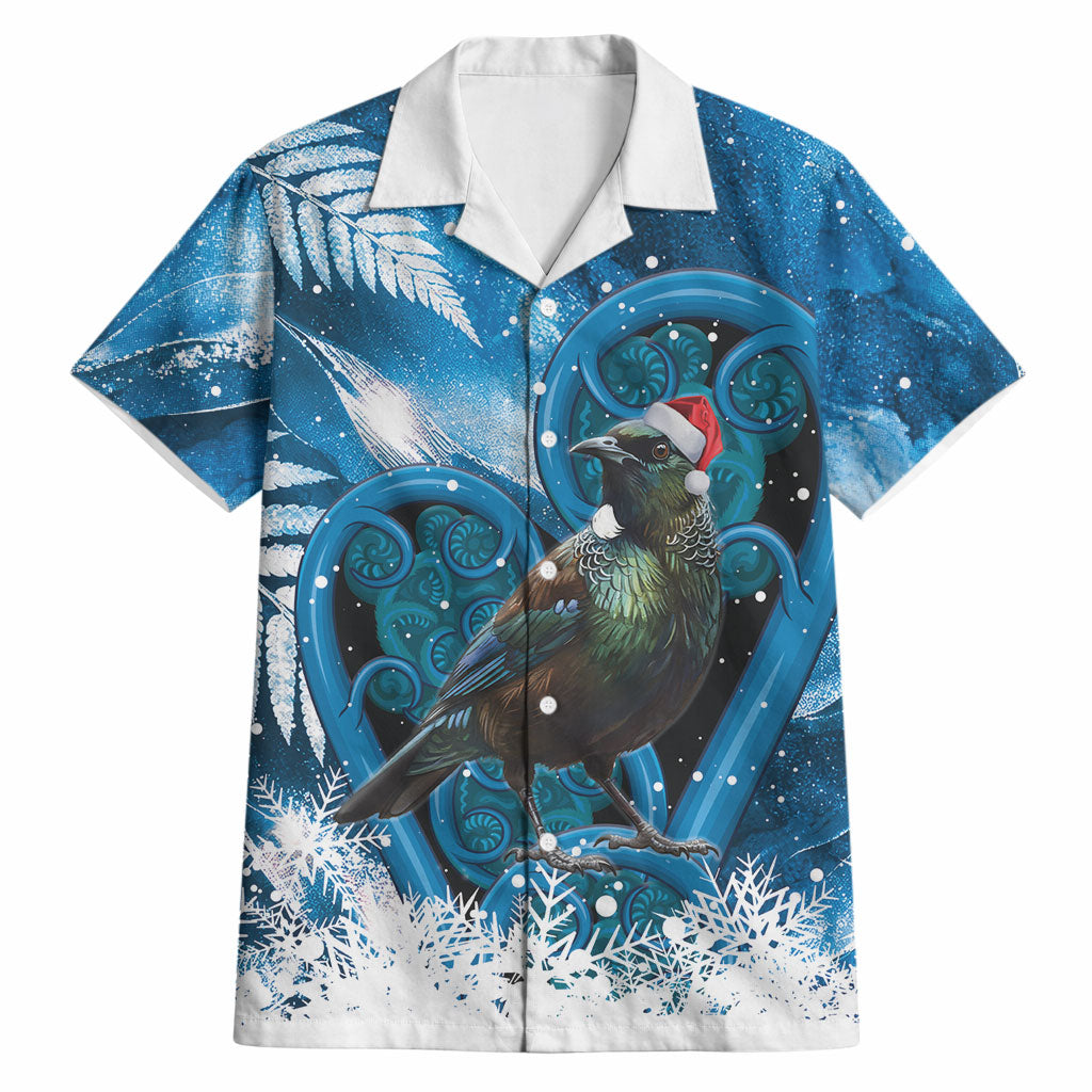 Tui Bird New Zealand Christmas In July Hawaiian Shirt NZ Aroha Koru Fern Marble Vibes LT14 Blue - Polynesian Pride