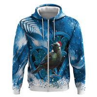 Tui Bird New Zealand Christmas In July Hoodie NZ Aroha Koru Fern Marble Vibes LT14 Zip Hoodie Blue - Polynesian Pride
