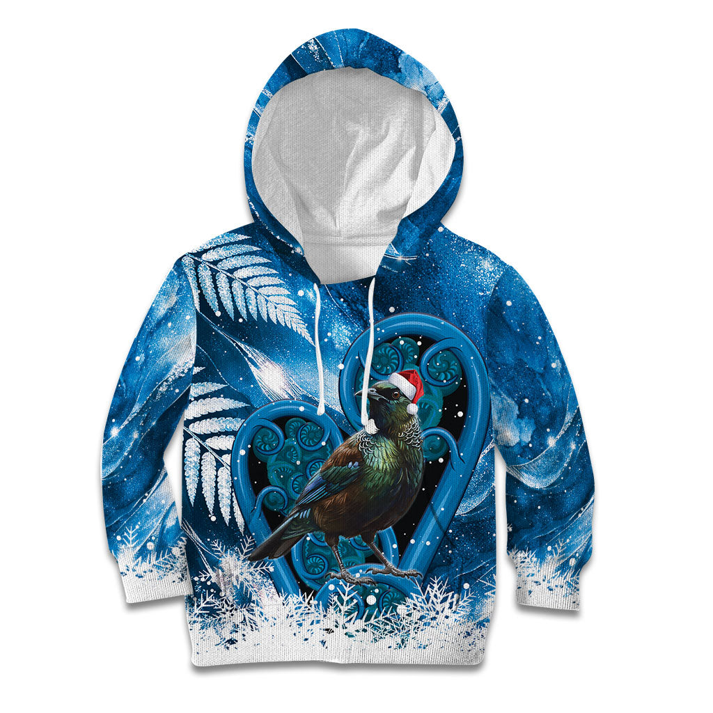 Tui Bird New Zealand Christmas In July Kid Hoodie NZ Aroha Koru Fern Marble Vibes LT14 Hoodie Blue - Polynesian Pride