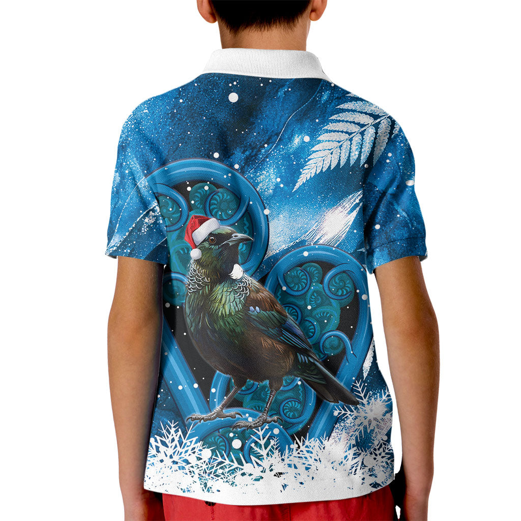 Tui Bird New Zealand Christmas In July Kid Polo Shirt NZ Aroha Koru Fern Marble Vibes LT14 - Polynesian Pride