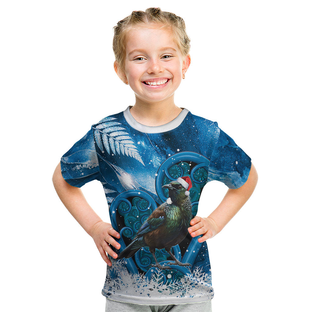 Tui Bird New Zealand Christmas In July Kid T Shirt NZ Aroha Koru Fern Marble Vibes LT14 Blue - Polynesian Pride