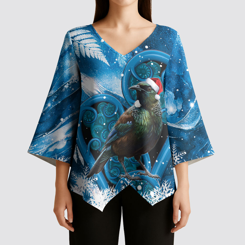 Tui Bird New Zealand Christmas In July Kimono Sleeve Blouse NZ Aroha Koru Fern Marble Vibes LT14 - Polynesian Pride