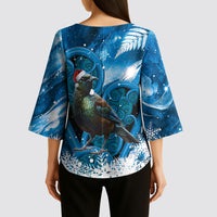 Tui Bird New Zealand Christmas In July Kimono Sleeve Blouse NZ Aroha Koru Fern Marble Vibes LT14 - Polynesian Pride