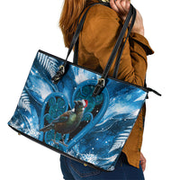 Tui Bird New Zealand Christmas In July Leather Tote Bag NZ Aroha Koru Fern Marble Vibes LT14 - Polynesian Pride