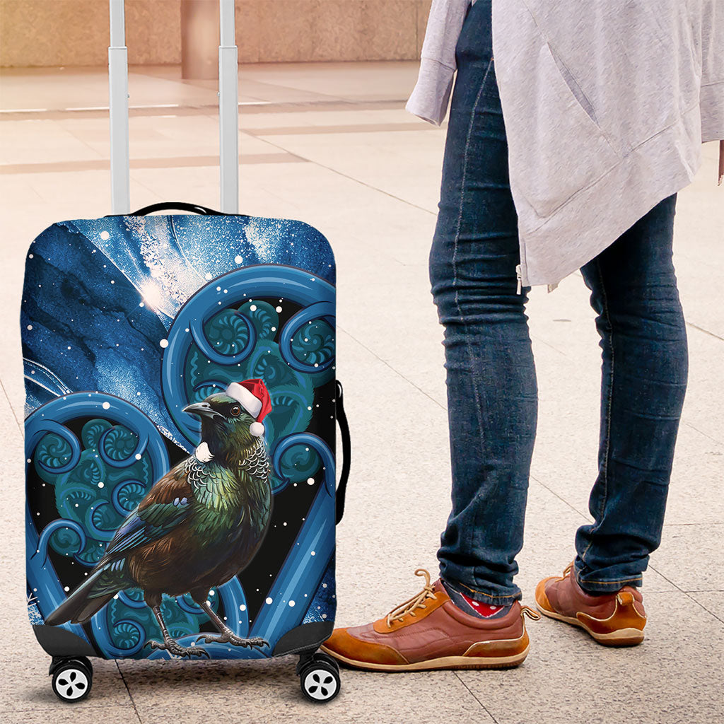 Tui Bird New Zealand Christmas In July Luggage Cover NZ Aroha Koru Fern Marble Vibes LT14 Blue - Polynesian Pride