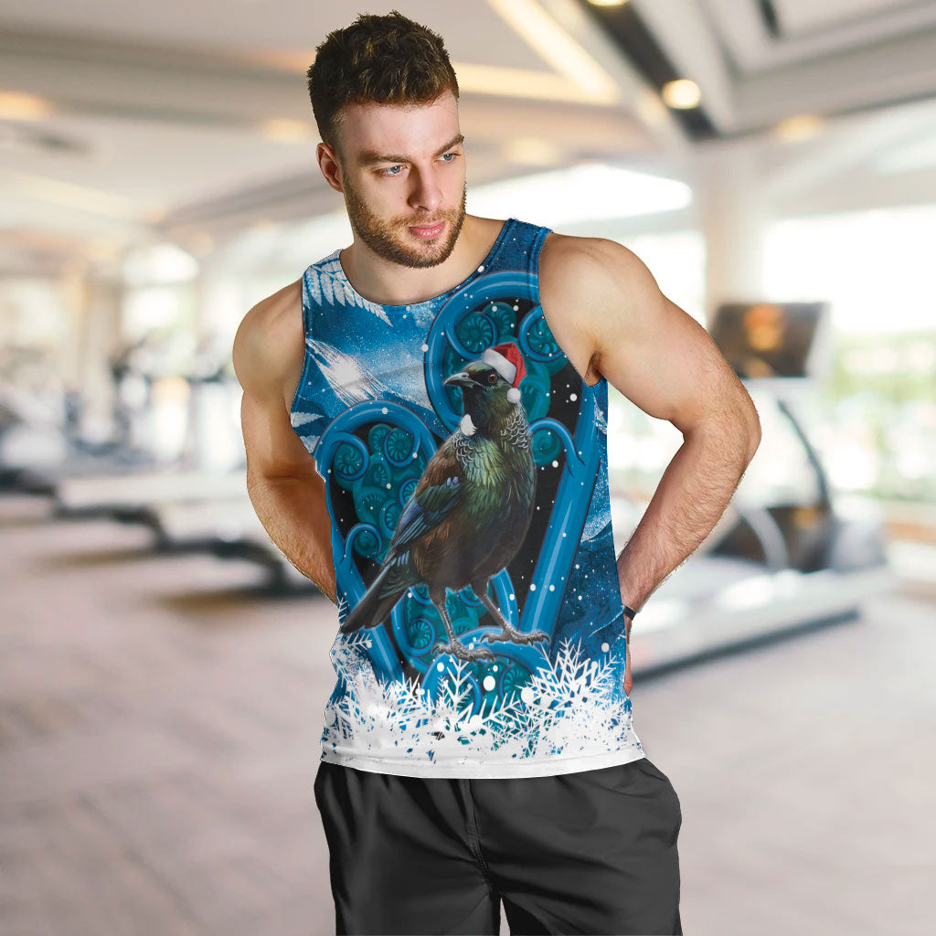 Tui Bird New Zealand Christmas In July Men Tank Top NZ Aroha Koru Fern Marble Vibes LT14 Blue - Polynesian Pride