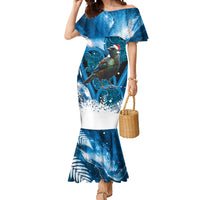 Tui Bird New Zealand Christmas In July Mermaid Dress NZ Aroha Koru Fern Marble Vibes LT14 Women Blue - Polynesian Pride