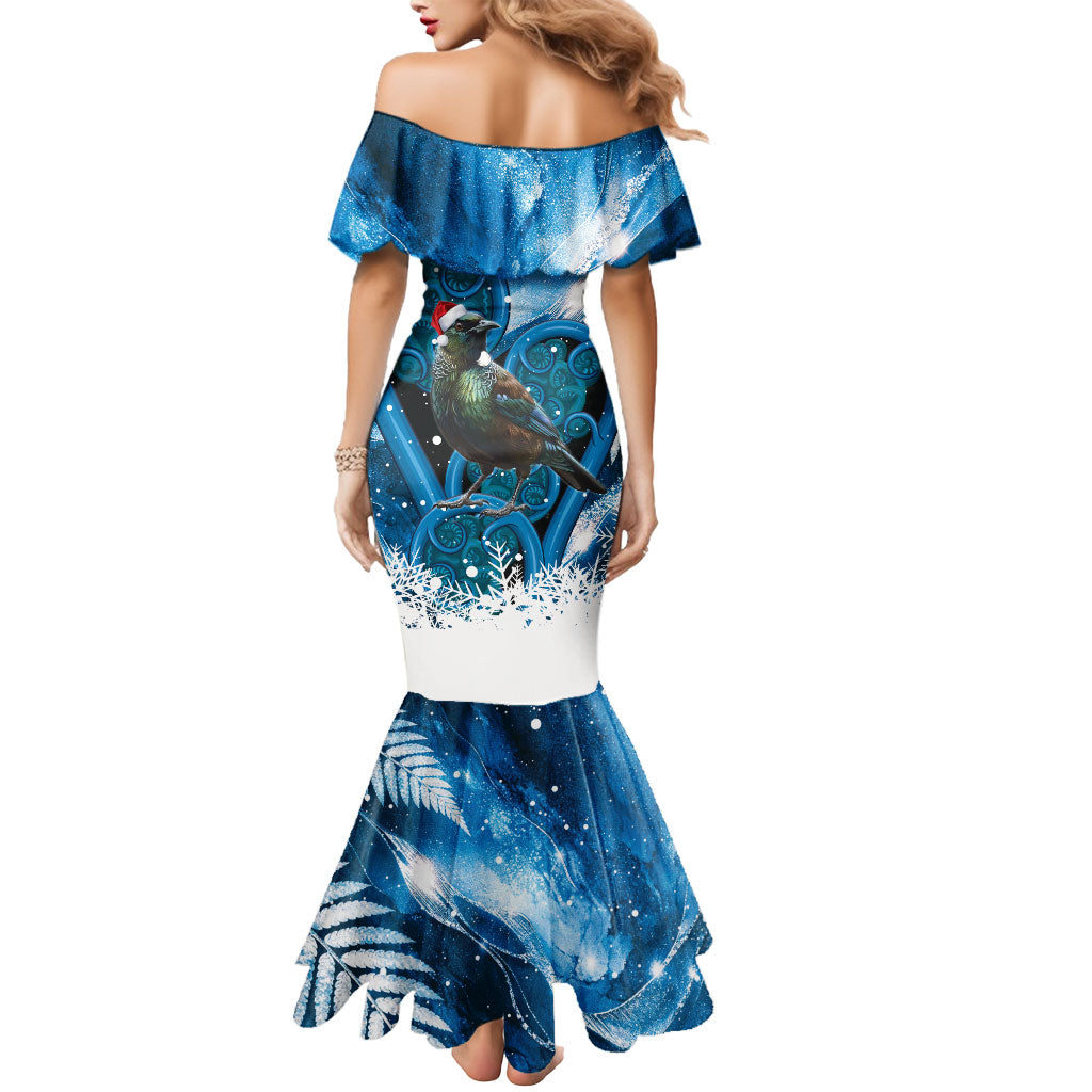 Tui Bird New Zealand Christmas In July Mermaid Dress NZ Aroha Koru Fern Marble Vibes LT14 - Polynesian Pride