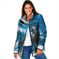 Tui Bird New Zealand Christmas In July Padded Jacket NZ Aroha Koru Fern Marble Vibes LT14 Women Blue - Polynesian Pride