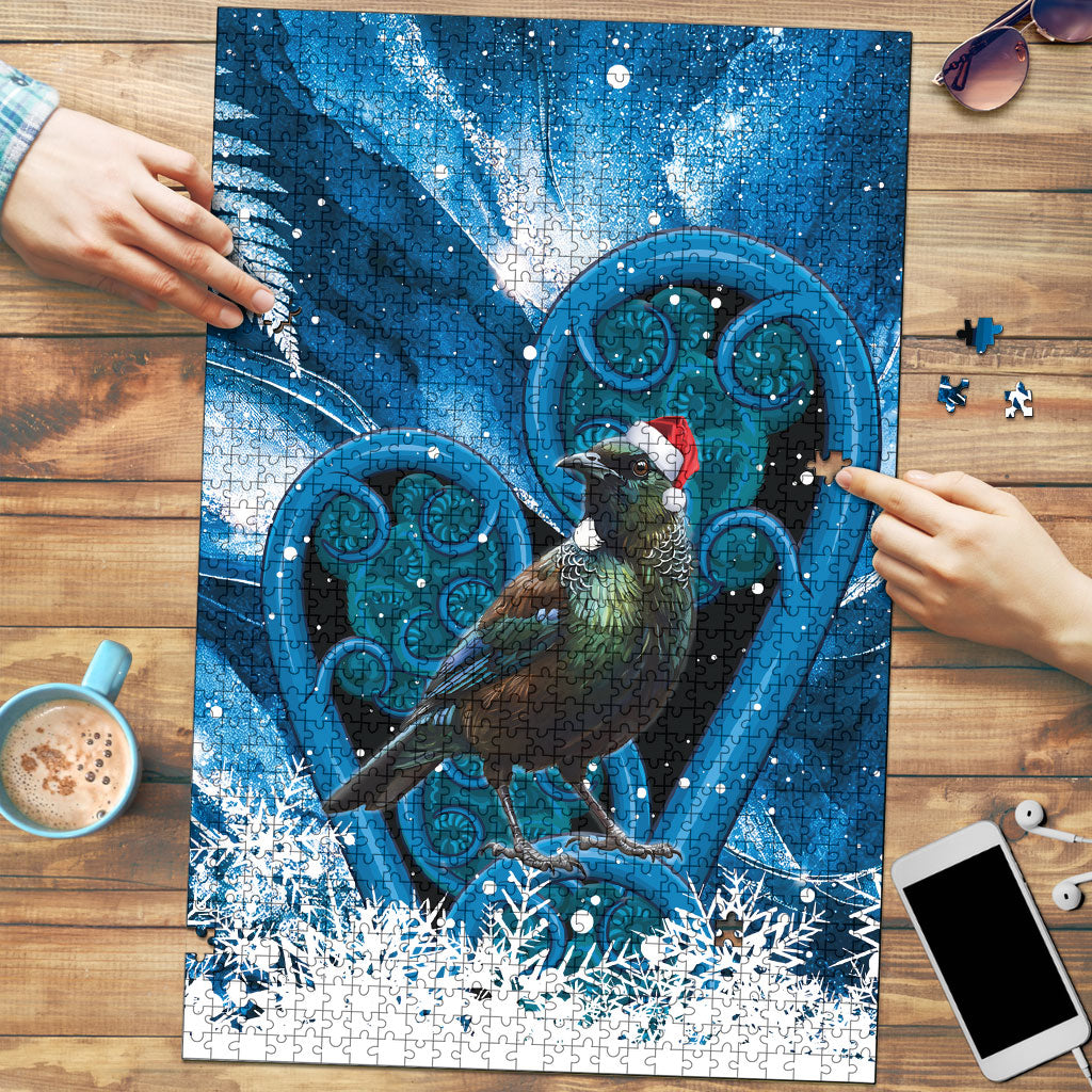 Tui Bird New Zealand Christmas In July Puzzle NZ Aroha Koru Fern Marble Vibes LT14 Blue - Polynesian Pride