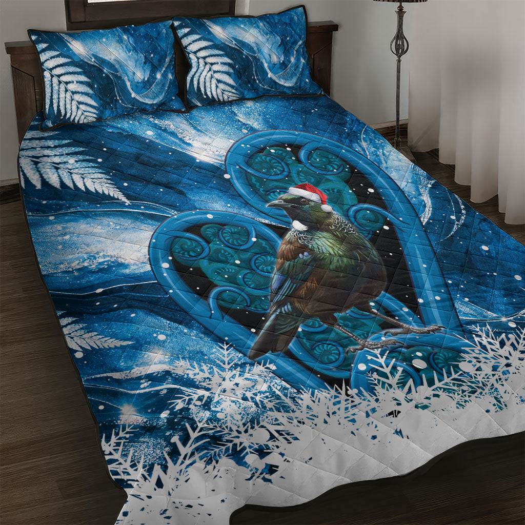 Tui Bird New Zealand Christmas In July Quilt Bed Set NZ Aroha Koru Fern Marble Vibes LT14 Blue - Polynesian Pride