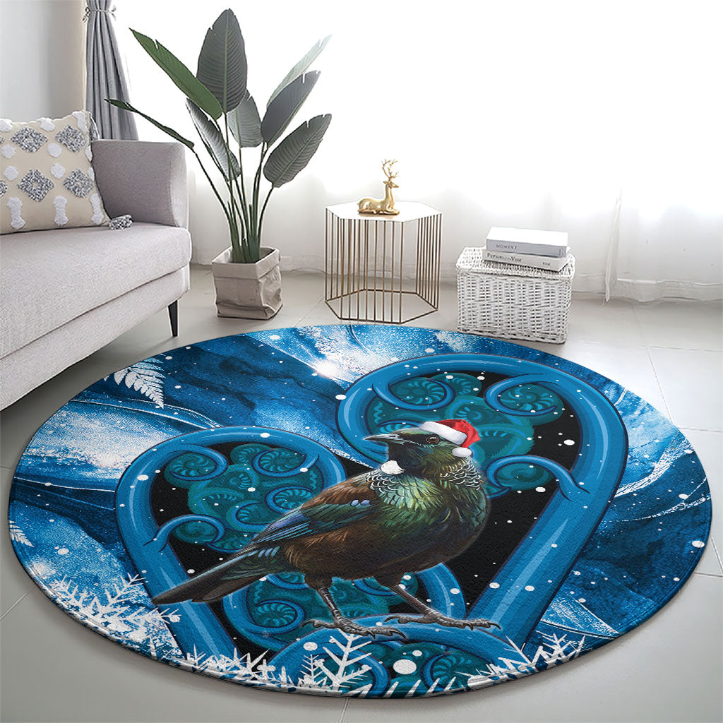 Tui Bird New Zealand Christmas In July Round Carpet NZ Aroha Koru Fern Marble Vibes LT14 - Polynesian Pride
