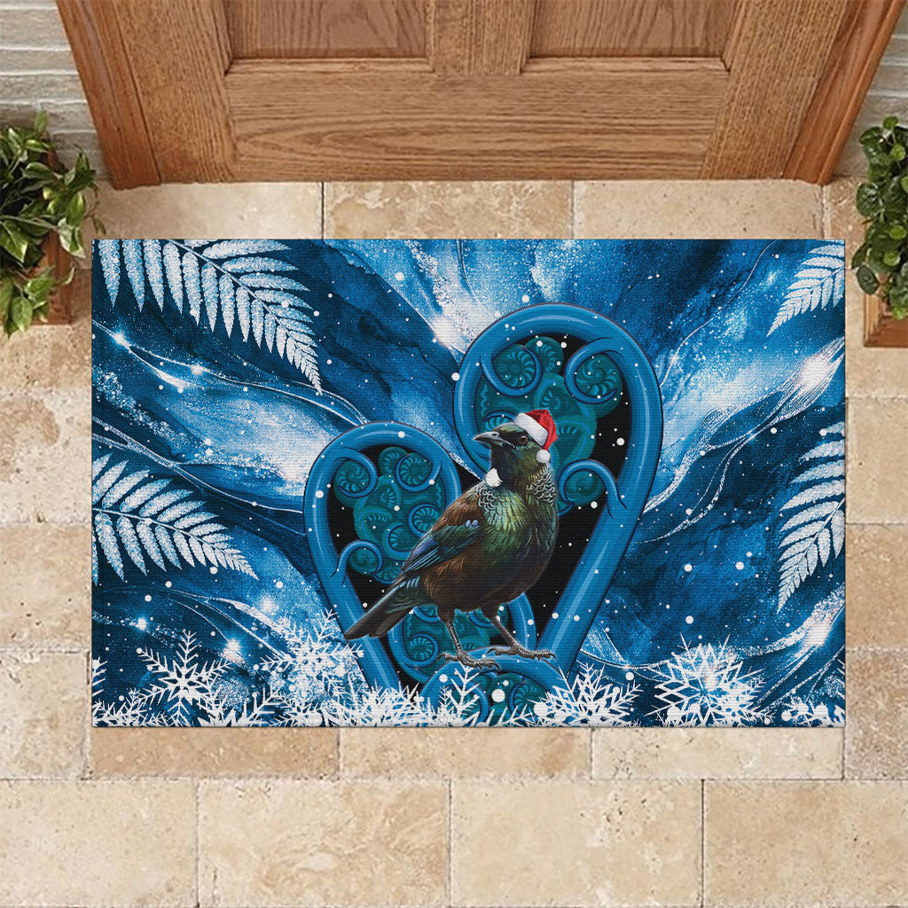 Tui Bird New Zealand Christmas In July Rubber Doormat NZ Aroha Koru Fern Marble Vibes LT14 Blue - Polynesian Pride
