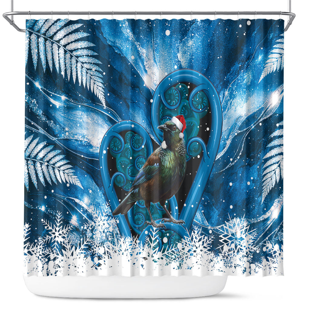 Tui Bird New Zealand Christmas In July Shower Curtain NZ Aroha Koru Fern Marble Vibes LT14 Blue - Polynesian Pride