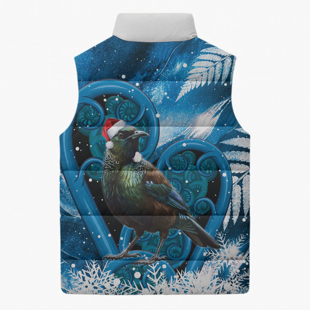 Tui Bird New Zealand Christmas In July Sleeveless Puffer Jacket NZ Aroha Koru Fern Marble Vibes LT14 - Polynesian Pride