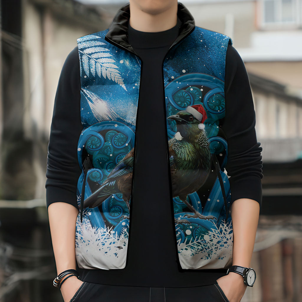 Tui Bird New Zealand Christmas In July Sleeveless Puffer Jacket NZ Aroha Koru Fern Marble Vibes LT14 - Polynesian Pride