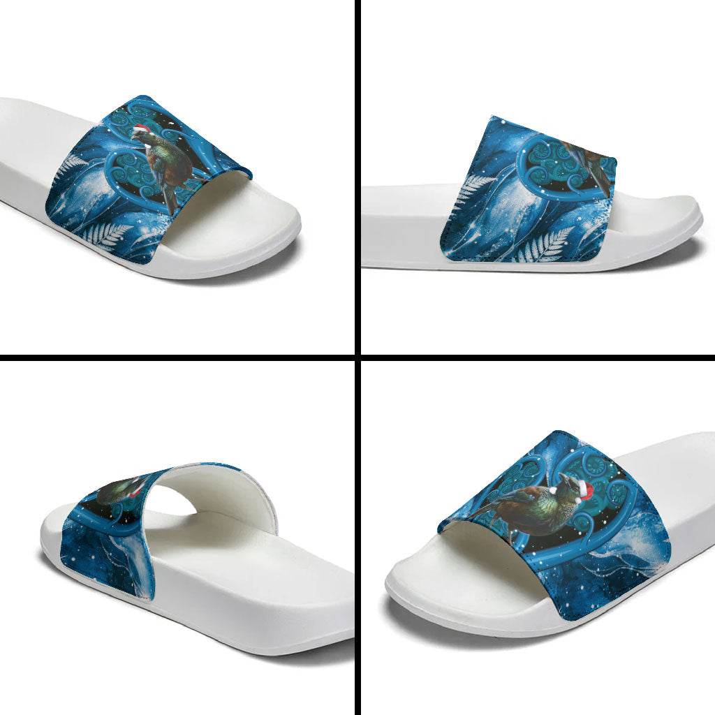 Tui Bird New Zealand Christmas In July Slide Sandals NZ Aroha Koru Fern Marble Vibes LT14 - Polynesian Pride