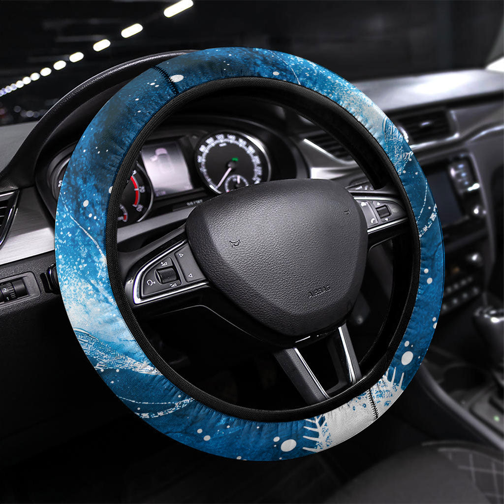 Tui Bird New Zealand Christmas In July Steering Wheel Cover NZ Aroha Koru Fern Marble Vibes LT14 Universal Fit Blue - Polynesian Pride