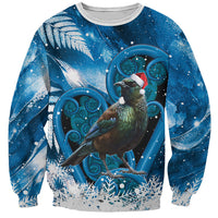 Tui Bird New Zealand Christmas In July Sweatshirt NZ Aroha Koru Fern Marble Vibes LT14 Unisex Blue - Polynesian Pride