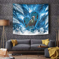 Tui Bird New Zealand Christmas In July Tapestry NZ Aroha Koru Fern Marble Vibes LT14 Blue - Polynesian Pride