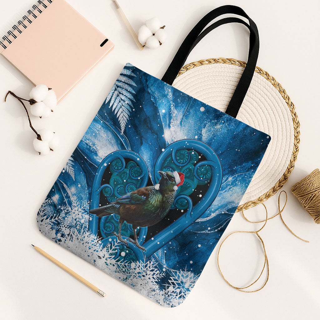 Tui Bird New Zealand Christmas In July Tote Bag NZ Aroha Koru Fern Marble Vibes LT14 Black Strap One Size Blue - Polynesian Pride